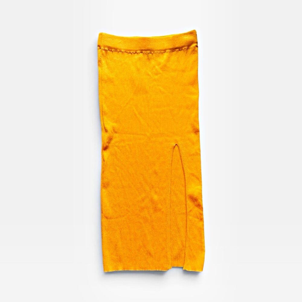 CIDER Orange Knit Polyester Solid Midi Pencil Skirt Stretch Slit XL, Pull On
